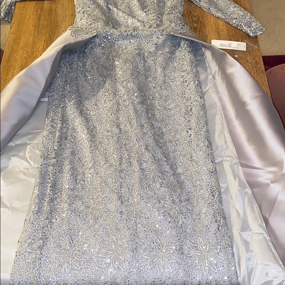 Teri Jon silver metallic lace gown - Picture 11 of 16